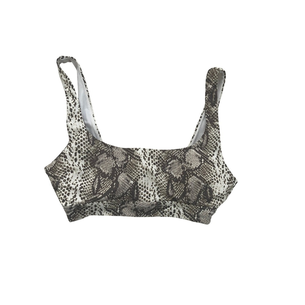 Aerie Womens Snakeskin Print Scoop Neck Sports‎ Bra Swim Top Grey Brown Size M